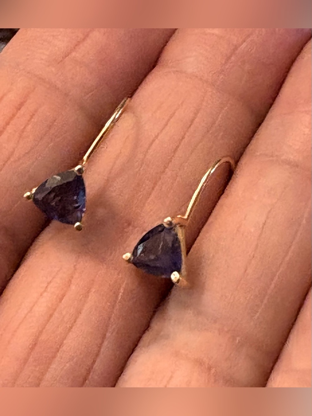 14k yellow gold triple AAA Tanzanite Leverback Earrings